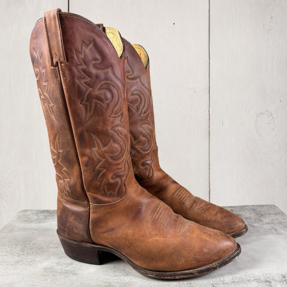 Vintage J. Chisholm Cowboy Boots Men's 11 EE Wide Western Leather USA Made Brown